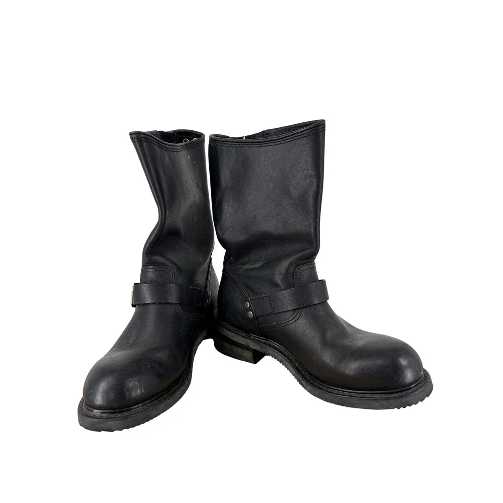 Harley-Davidson Black Leather Engineer Biker Boots Mid-Calf Buckle Straps
